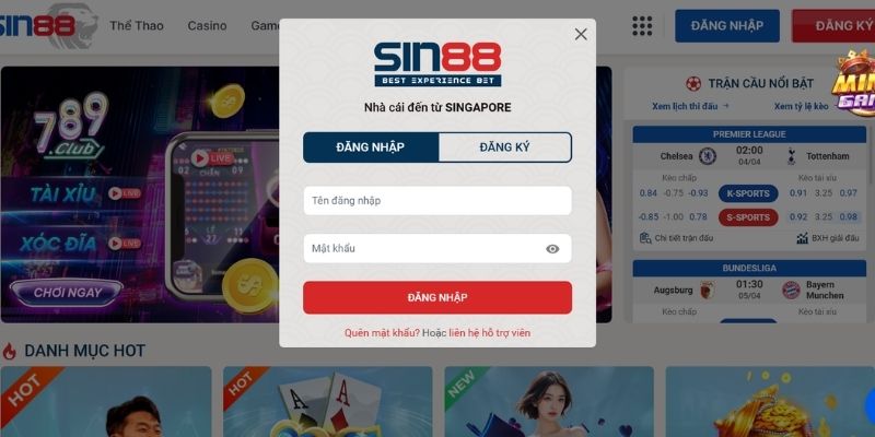 Đăng nhập tài khoản SIN88
