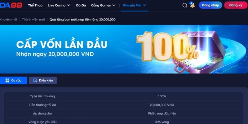 Tặng 100% giá trị nạp tiền