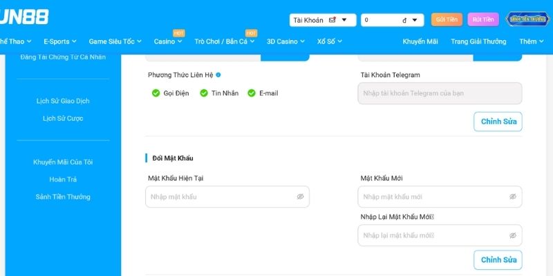 Tạo mật khẩu mới cho FUN88